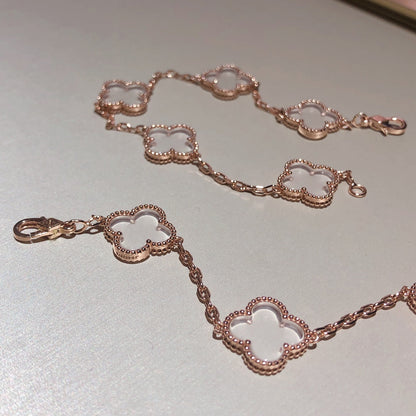 [Mystic]CLOVER 5 MOTIF ROCK CRYSTAL PINK GOLD BRACELET