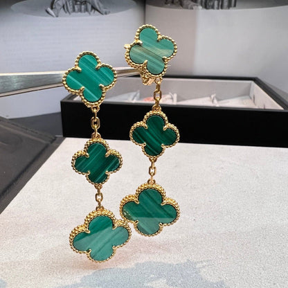 [Mystic]CLOVER MALACHITE 3 MOTIFS GOLD