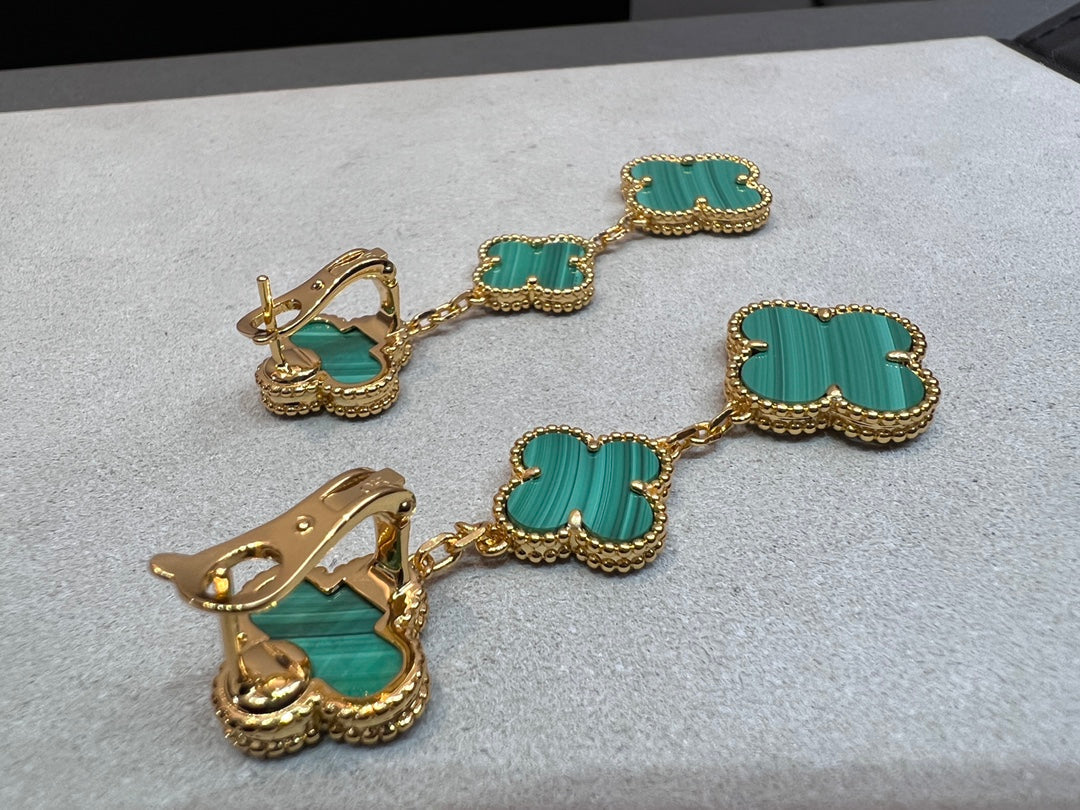 [Mystic]CLOVER MALACHITE 3 MOTIFS GOLD