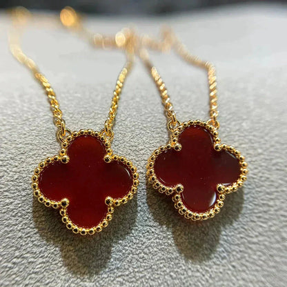 [Mystic]CLOVER 15MM CARNELIAN SINGLE FLOWER NECKLACE