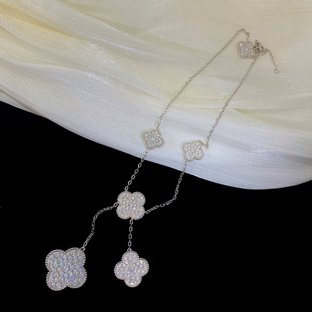 [Mystic]CLOVER 5 MOTIFS SILVER DIAMONDS NECKLACE