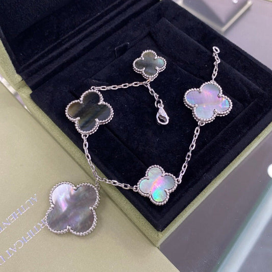 [Mystic]CLOVER 5 MOTIFS SIVLER DARK MOP BRACELET