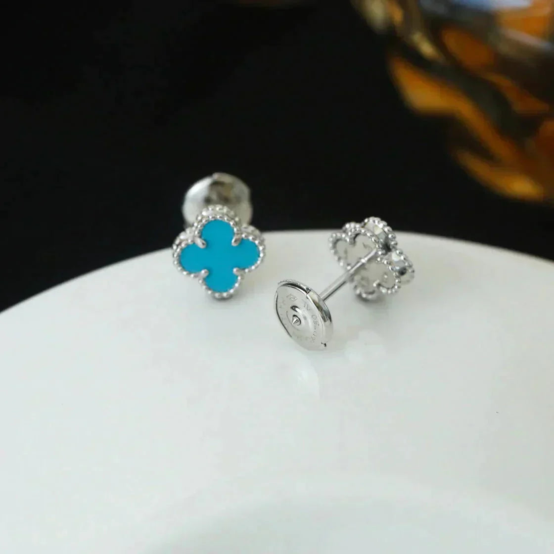[Mystic]CLOVER MINI 9.5MM ONYX STUD EARRINGS SILVER