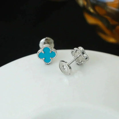 [Mystic]CLOVER MINI 9.5MM ONYX STUD EARRINGS SILVER
