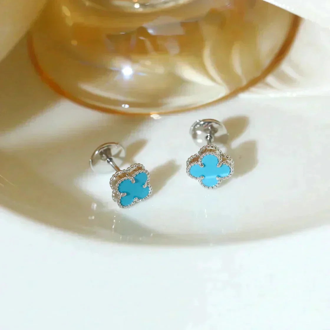 [Mystic]CLOVER MINI 9.5MM ONYX STUD EARRINGS SILVER