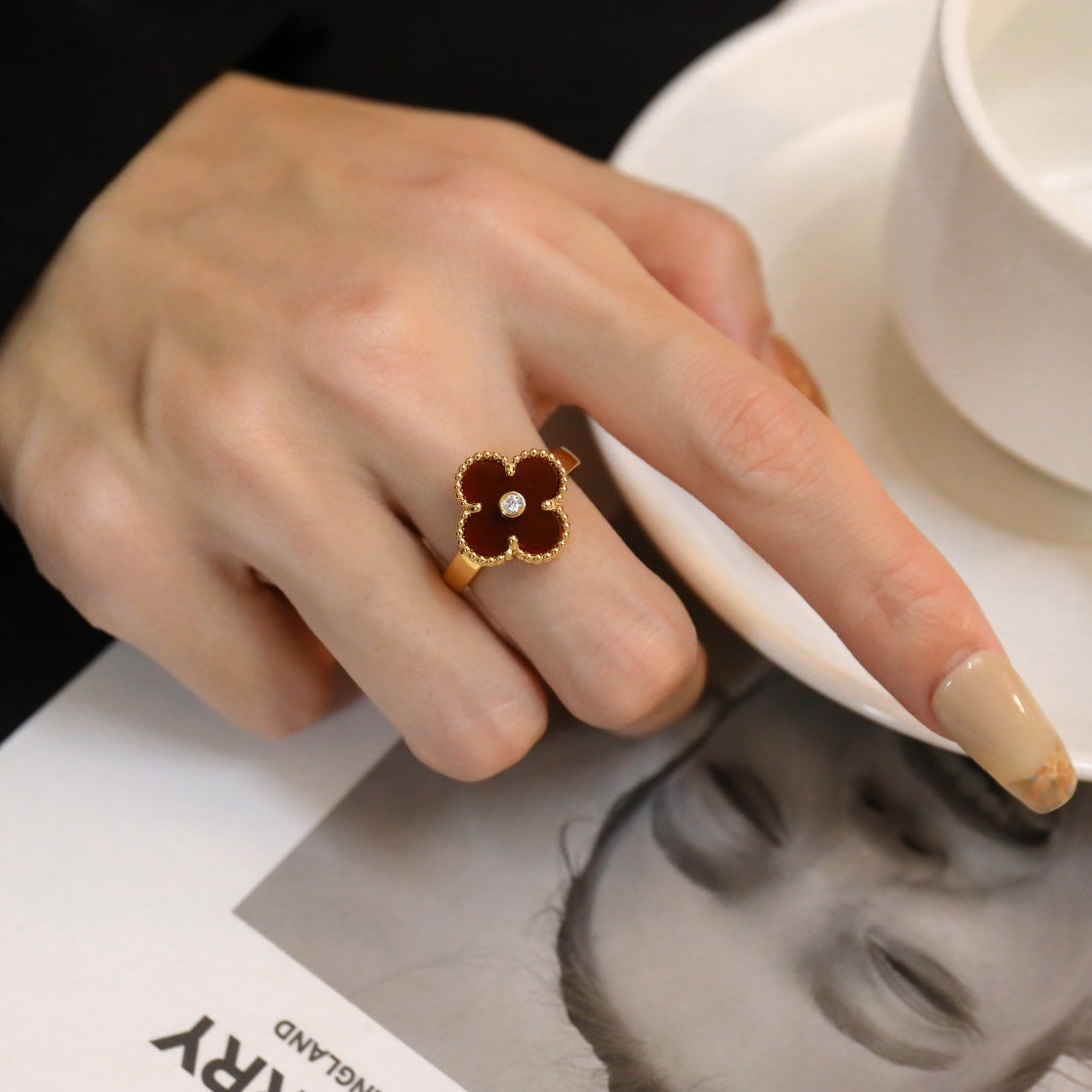 [Mystic]CLOVER CARNELIAN RING ROSE GOLD DIAMOND
