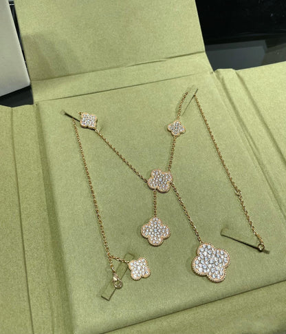 [Mystic]CLOVER 6 MOTIF DIAMOND PAVED NECKLACE