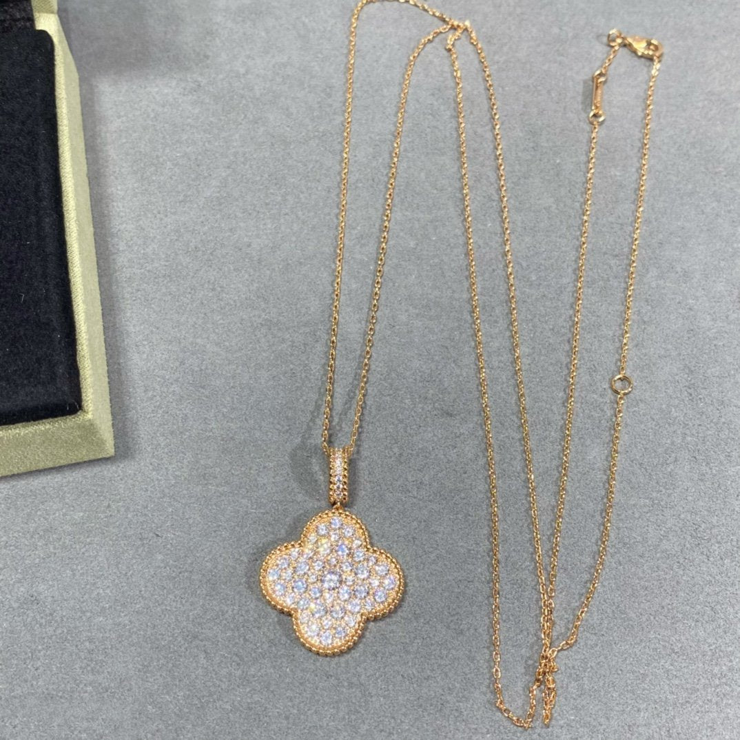 [Mystic]CLOVER 25MM LARGE PEDANT DIAMOND PAVED LONG NECKLACE