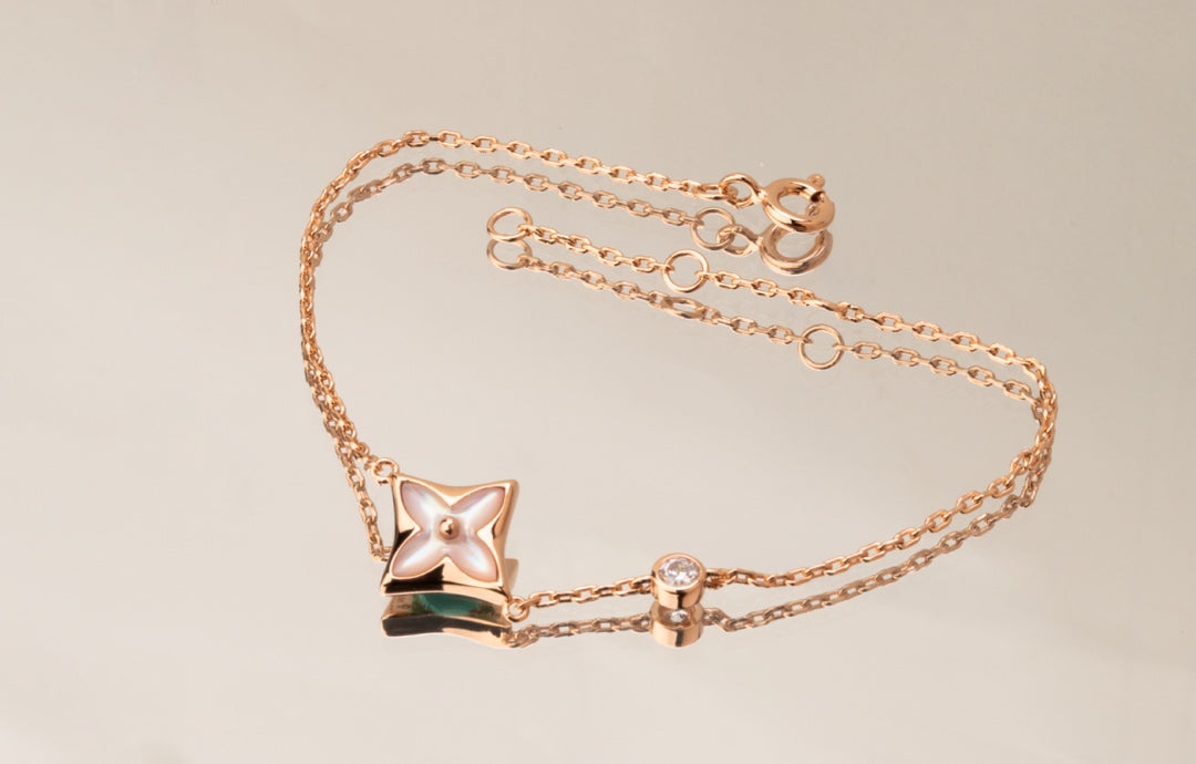 [Mystic]STAR PINK MOP 1 DIAMOND PINK GOLD NECKLACE