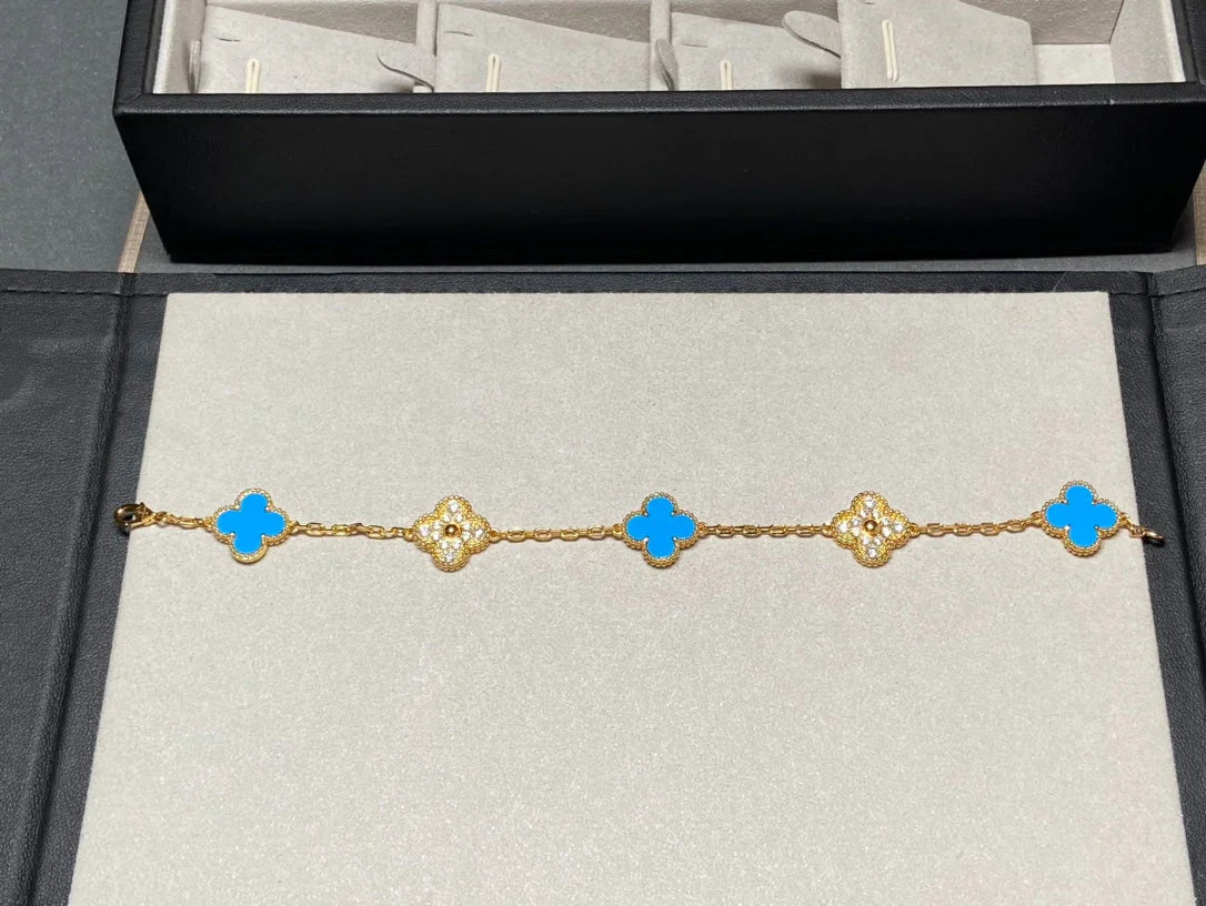 [Mystic] CLOVER 5 MOTIF BLUE AGATE BRACELET COLLECTION