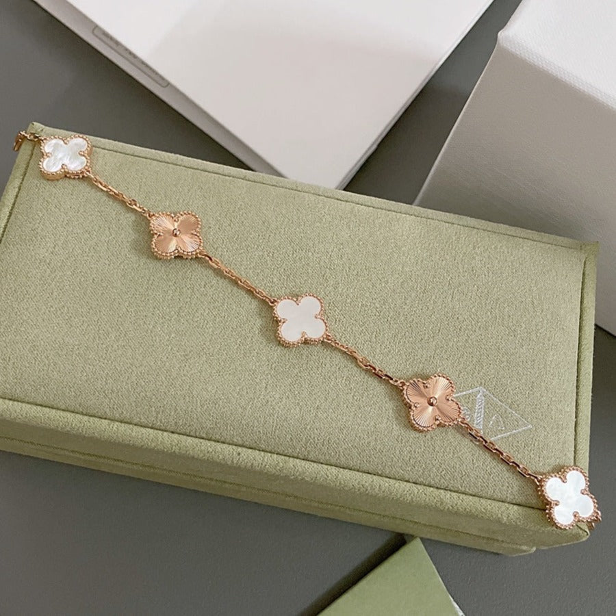 [Mystic]CLOVER BRACELET 5 MOTIF WHITE MOP PINK GOLD