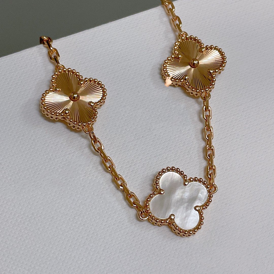 [Mystic]CLOVER BRACELET 5 MOTIF WHITE MOP PINK GOLD