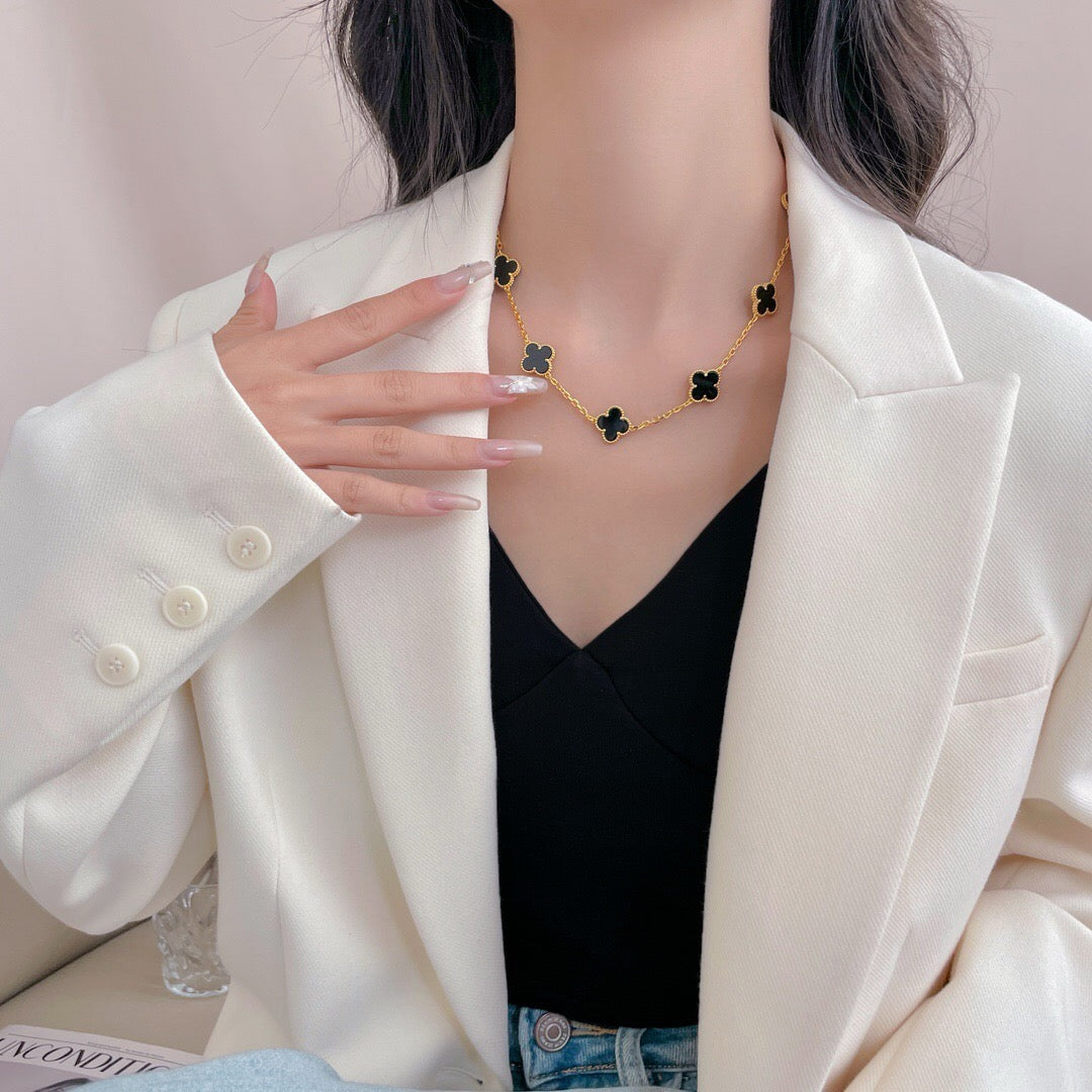 [Mystic]CLOVER 10 MOTIFS ONYX NECKLACE