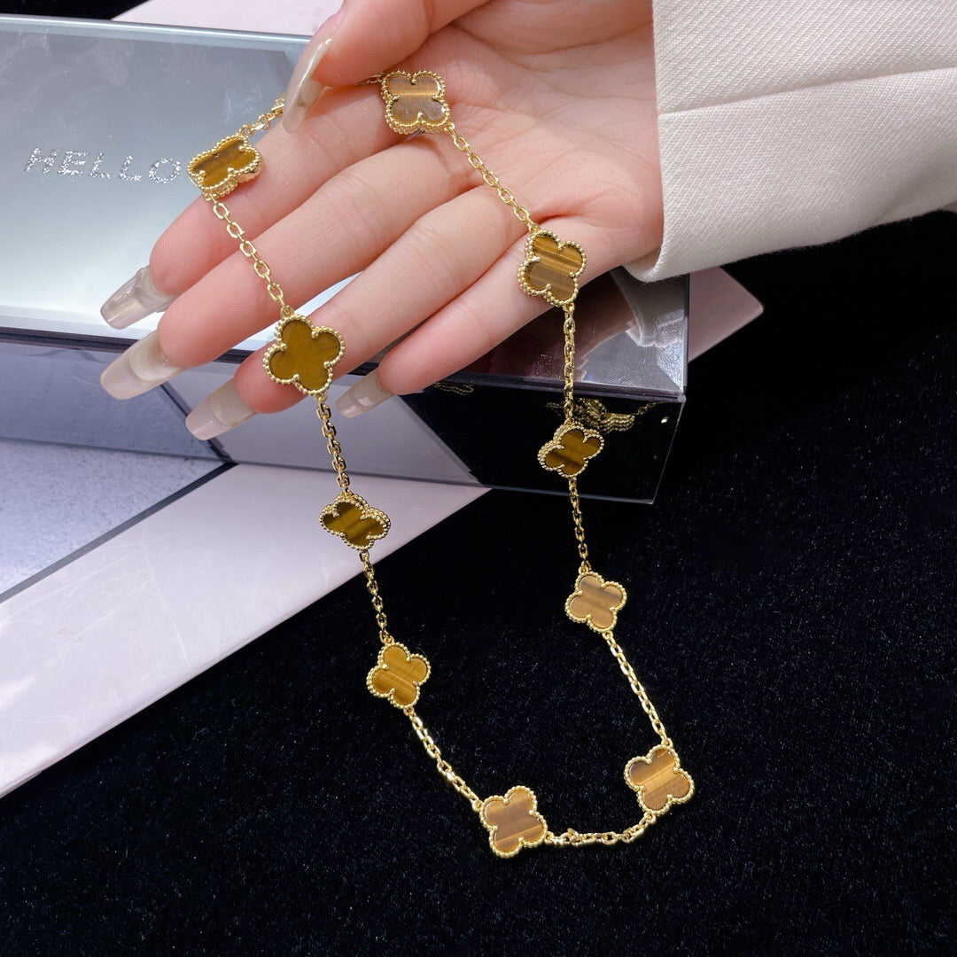 [Mystic]CLOVER 10 MOTIFS TIGER EYE NECKLACE