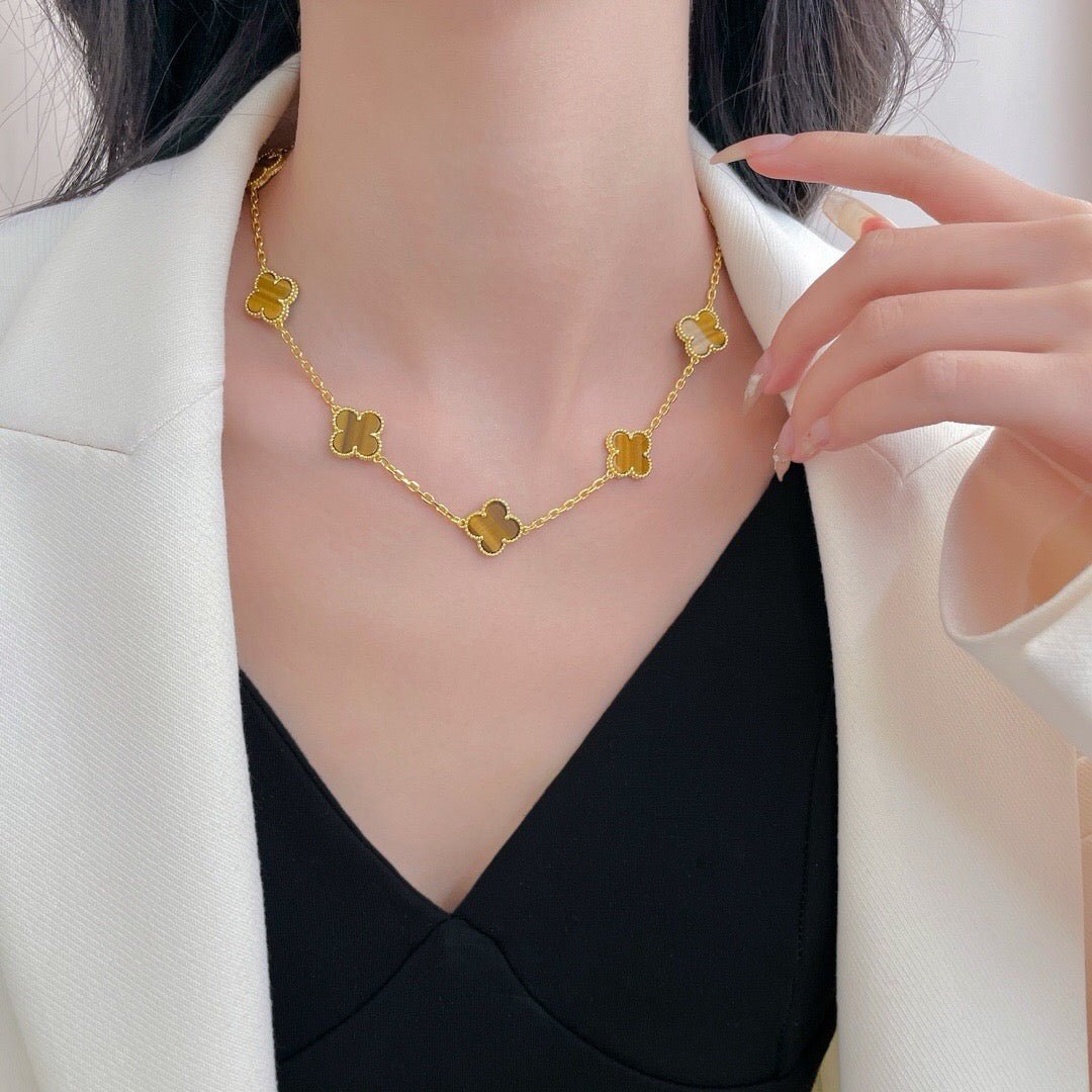 [Mystic]CLOVER 10 MOTIFS TIGER EYE NECKLACE