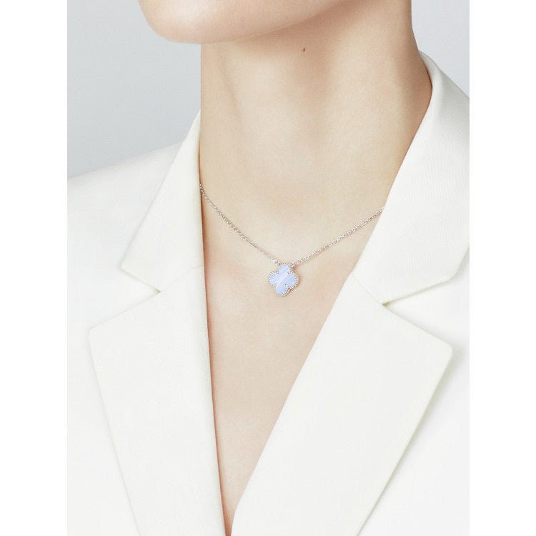 [Mystic]CLOVER 15MM BLUE CHALCEDONY NECKLACE SILVER