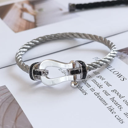 [Mystic]FORCE LARGE HORSESHOE BLACK DIAMOND BRACELET SILVER