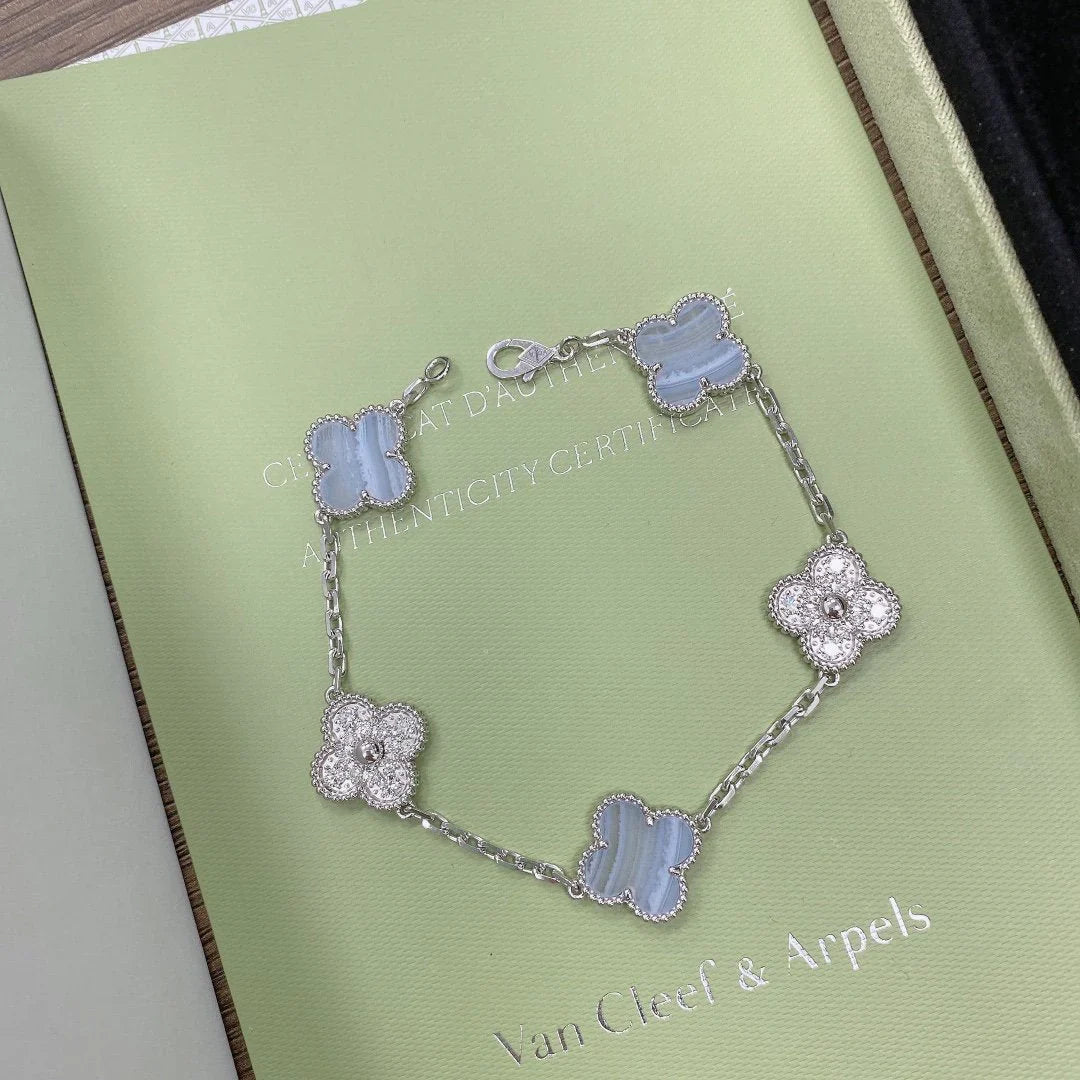 [Mystic] CLOVER 5 MOTIF PURPLE CHALCEDONY BRACELET COLLECTION