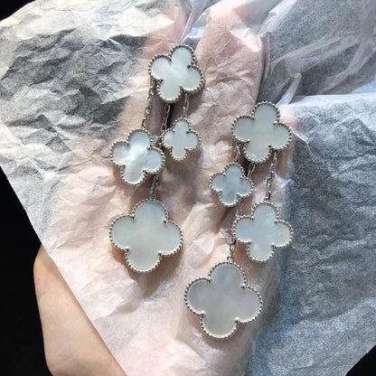 [Mystic]CLOVER EARRINGS WHITE MOP 4 MOTIFS SILVER