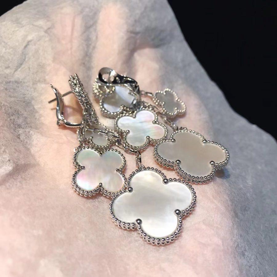 [Mystic]CLOVER EARRINGS WHITE MOP 4 MOTIFS SILVER